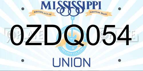 0ZDQ054 Mississippi License Plate