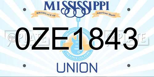 0ZE1843 Mississippi License Plate