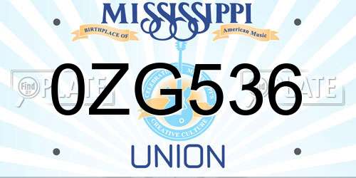 0ZG536 Mississippi License Plate