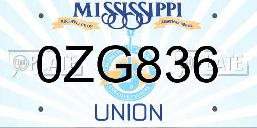 0ZG836 Mississippi License Plate