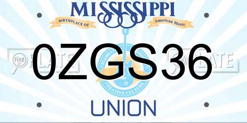 0ZGS36 Mississippi License Plate