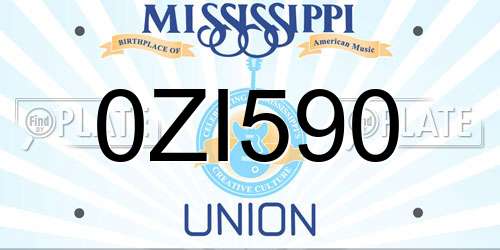 0ZI590 Mississippi License Plate