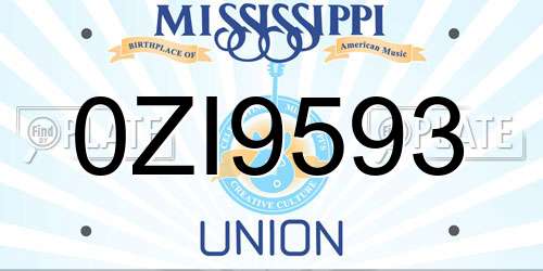 0ZI9593 Mississippi License Plate