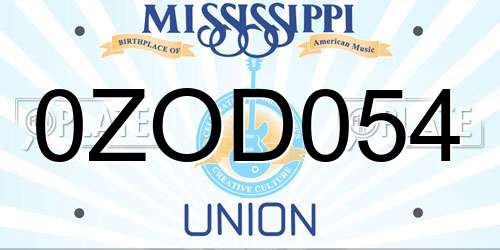 0ZOD054 Mississippi License Plate
