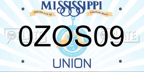 0ZOS09 Mississippi License Plate