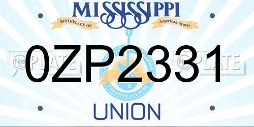 0ZP2331 Mississippi License Plate