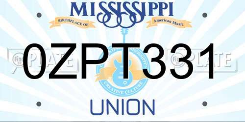 0ZPT331 Mississippi License Plate