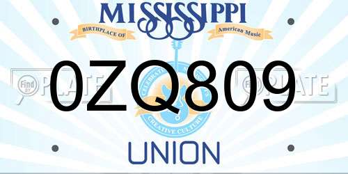 0ZQ809 Mississippi License Plate