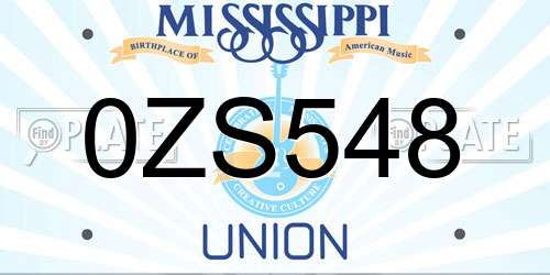0ZS548 Mississippi License Plate
