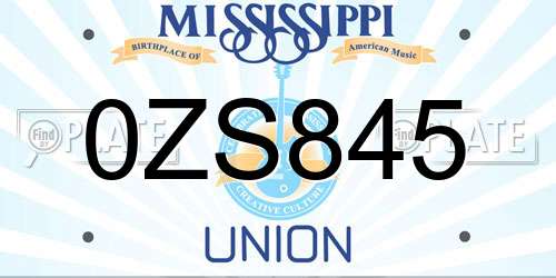 0ZS845 Mississippi License Plate