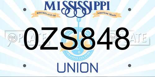 0ZS848 Mississippi License Plate