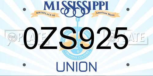 0ZS925 Mississippi License Plate