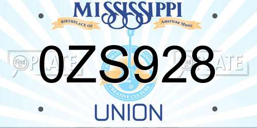 0ZS928 Mississippi License Plate