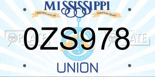 0ZS978 Mississippi License Plate