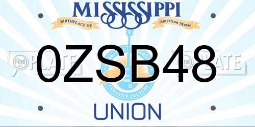 0ZSB48 Mississippi License Plate