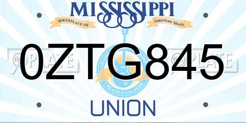 0ZTG845 Mississippi License Plate