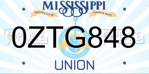 0ZTG848 Mississippi License Plate