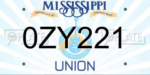 0ZY221 Mississippi License Plate