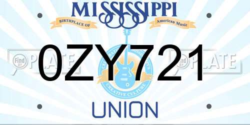 0ZY721 Mississippi License Plate