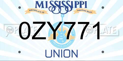 0ZY771 Mississippi License Plate