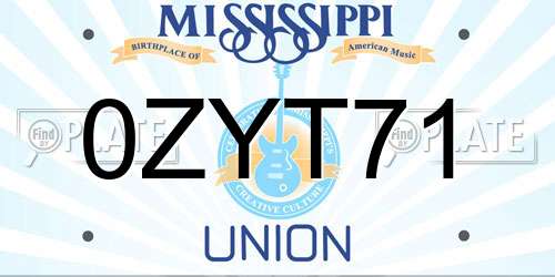 0ZYT71 Mississippi License Plate