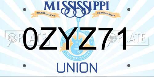 0ZYZ71 Mississippi License Plate