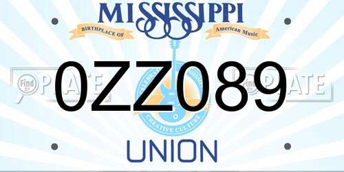 0ZZ089 Mississippi License Plate