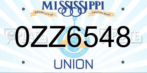 0ZZ6548 Mississippi License Plate