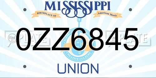 0ZZ6845 Mississippi License Plate