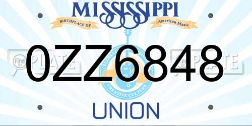 0ZZ6848 Mississippi License Plate