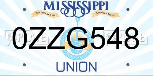 0ZZG548 Mississippi License Plate