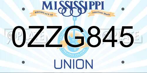 0ZZG845 Mississippi License Plate
