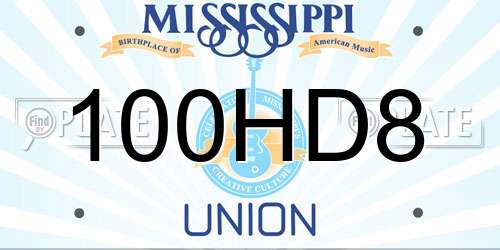 100HD8 Mississippi License Plate