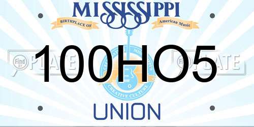 100HO5 Mississippi License Plate