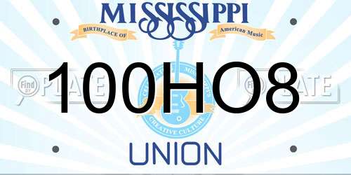 100HO8 Mississippi License Plate