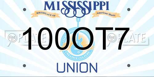 100OT7 Mississippi License Plate