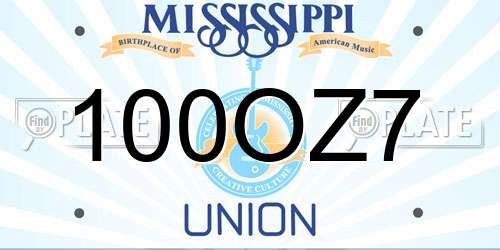 100OZ7 Mississippi License Plate