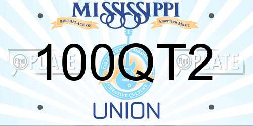 100QT2 Mississippi License Plate