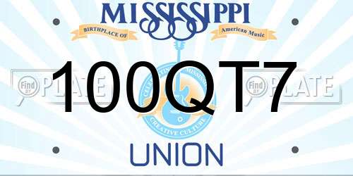 100QT7 Mississippi License Plate