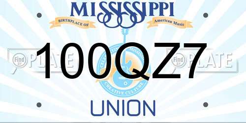100QZ7 Mississippi License Plate