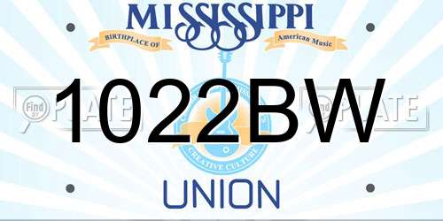 1022BW Mississippi License Plate