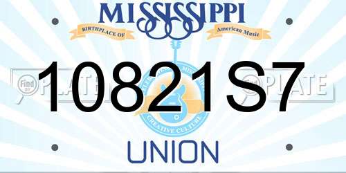 10821S7 Mississippi License Plate