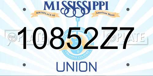 10852Z7 Mississippi License Plate