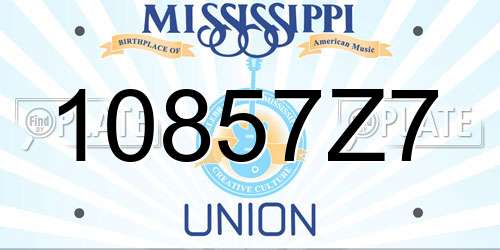 10857Z7 Mississippi License Plate