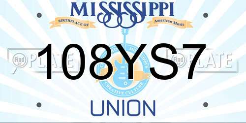 108YS7 Mississippi License Plate