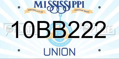 10BB222 Mississippi License Plate
