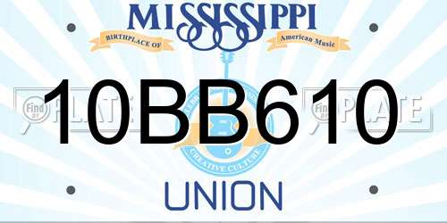 10BB610 Mississippi License Plate