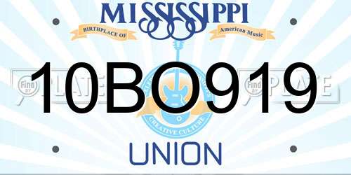 10BO919 Mississippi License Plate