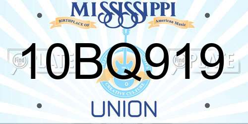 10BQ919 Mississippi License Plate