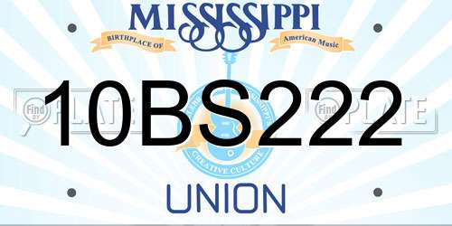 10BS222 Mississippi License Plate